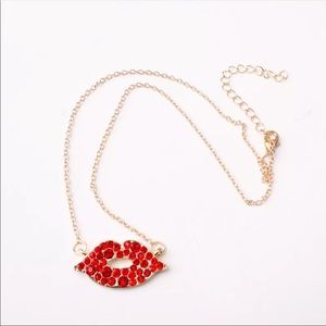 NWT beauty Rhinestone Valentine’s Day Lip Necklace